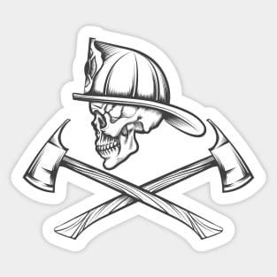 Skull in Fire Helmet and Axes Sticker